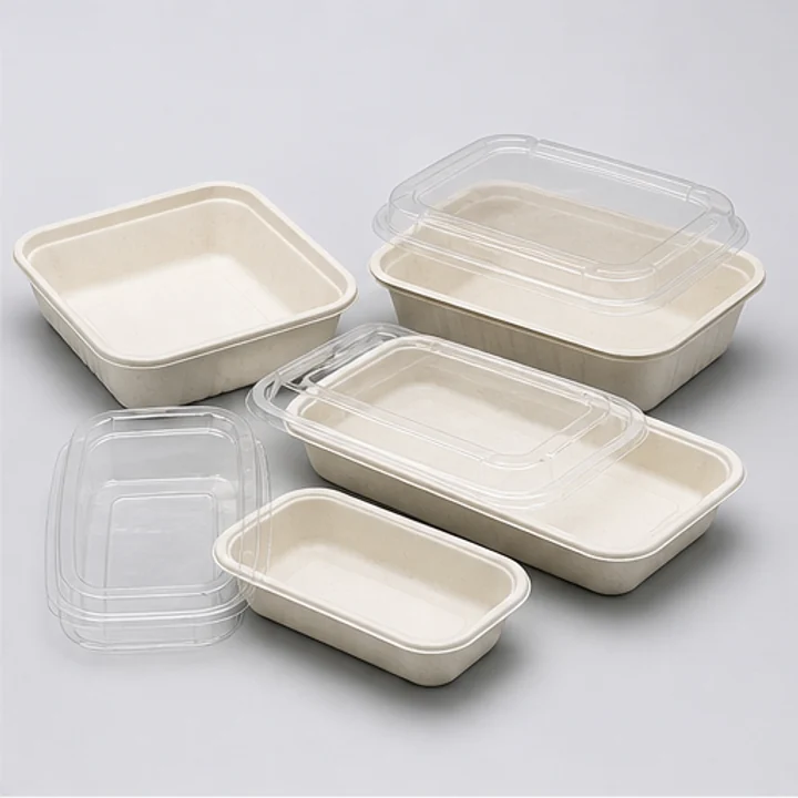 Bagasse Food Containers with Lids - Sugarcane Bagasse Tableware