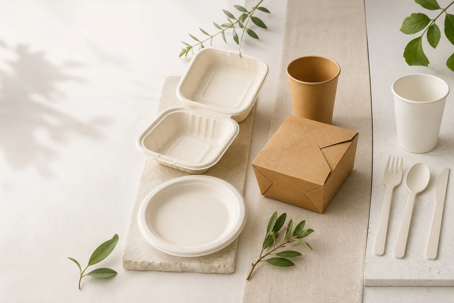 Bagasse, 옥수수 전분 및 종이 식품 포장 비교
