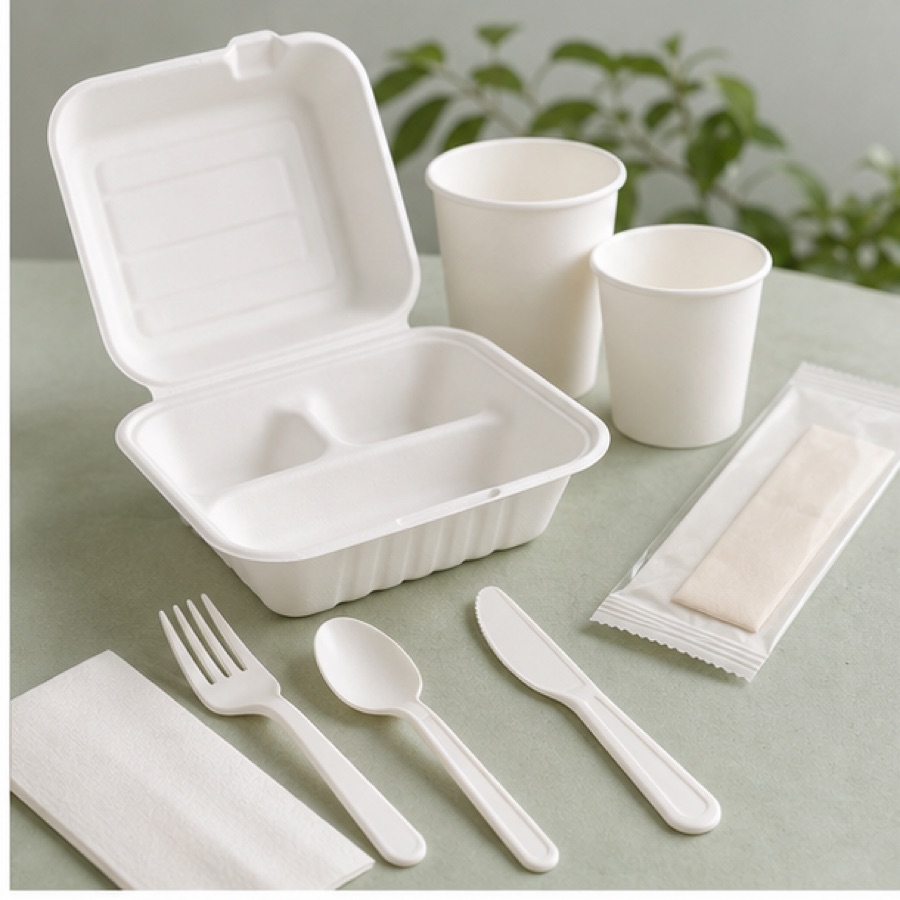 EcoLeaderPack 옥수수 전분 기반 커트러리 및 개별 포장 테이크아웃 세트