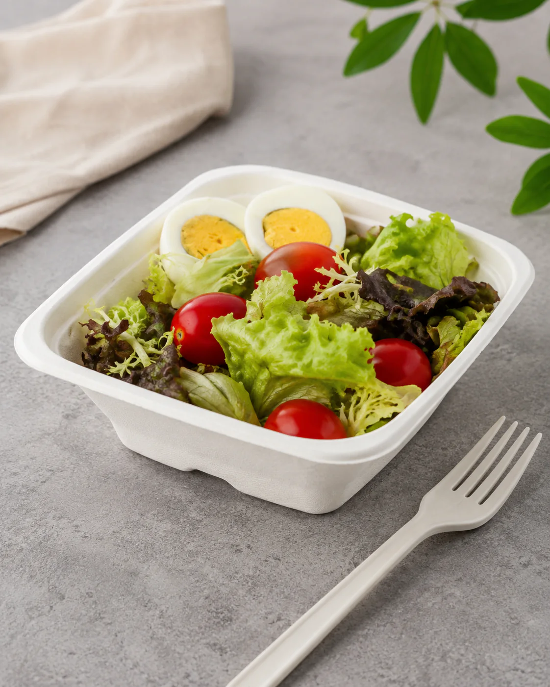 Square sugarcane bagasse bowl for salads and prepared foods