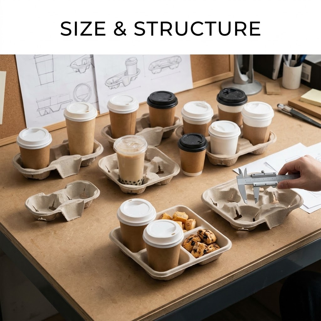 Custom structural design for disposable cup carriers