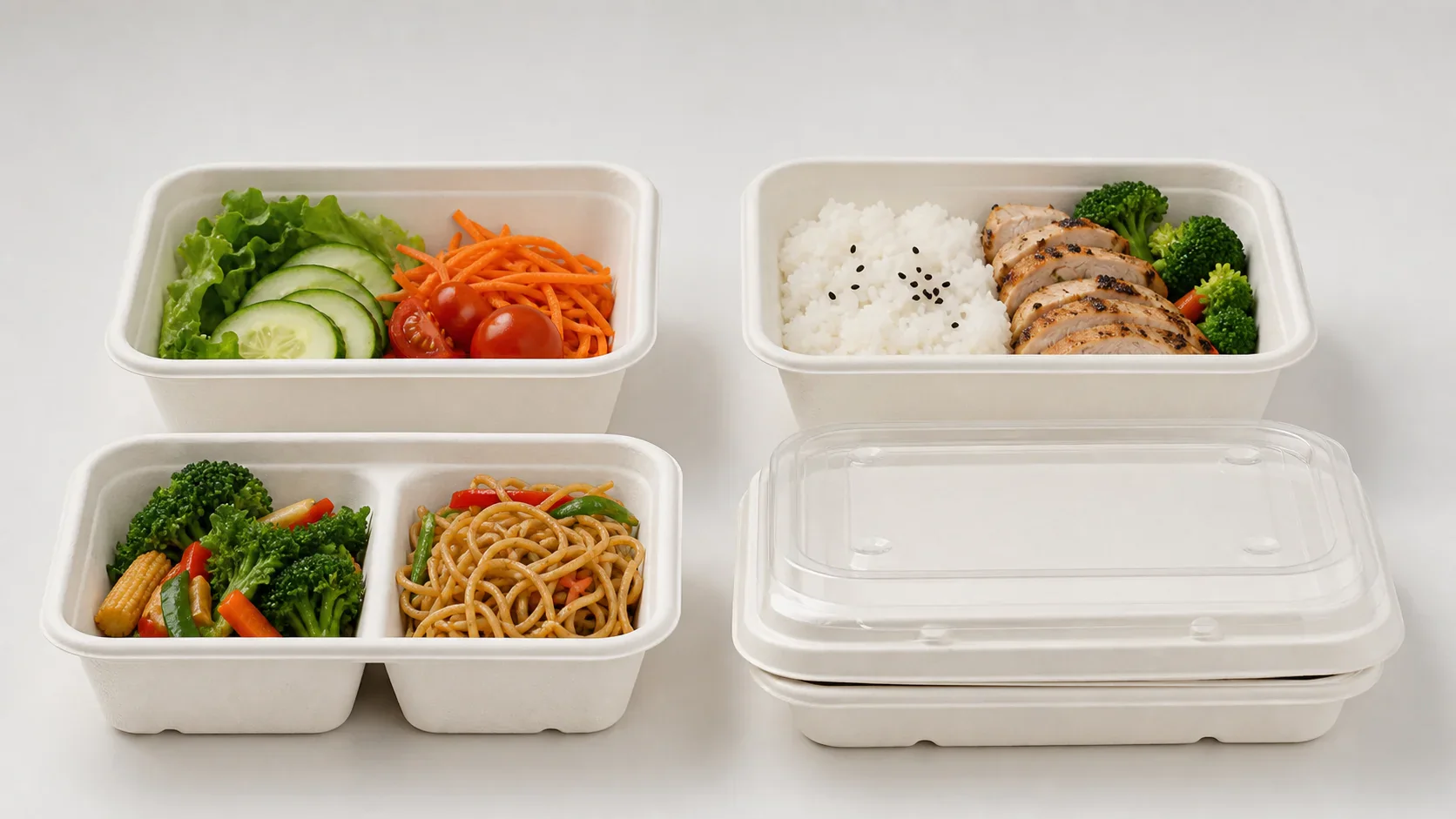 Bagasse food container selection guide by capacity compartment and lid