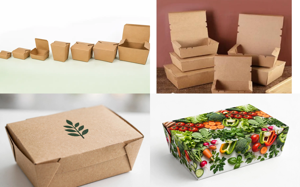 Kraft lunch boxes &mdash; size lineup, stacked boxes and print finishes