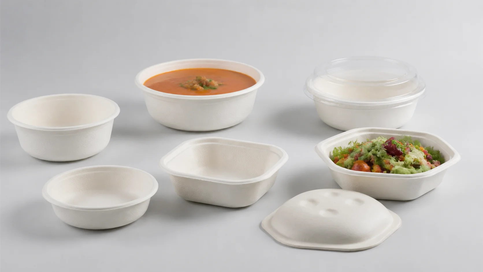 Bagasse bowl range for soups, salads, grain bowls, sides and desserts