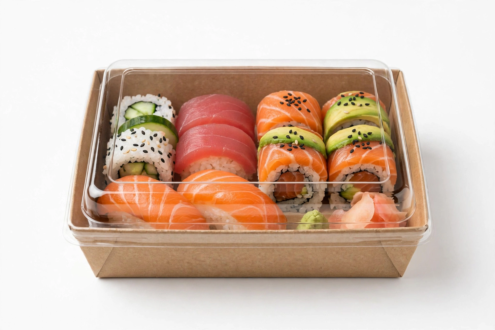 Sushi lunch box with crystal-clear anti-fog lid