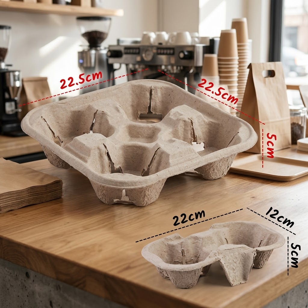 Cup carrier specification diagram with dimensions