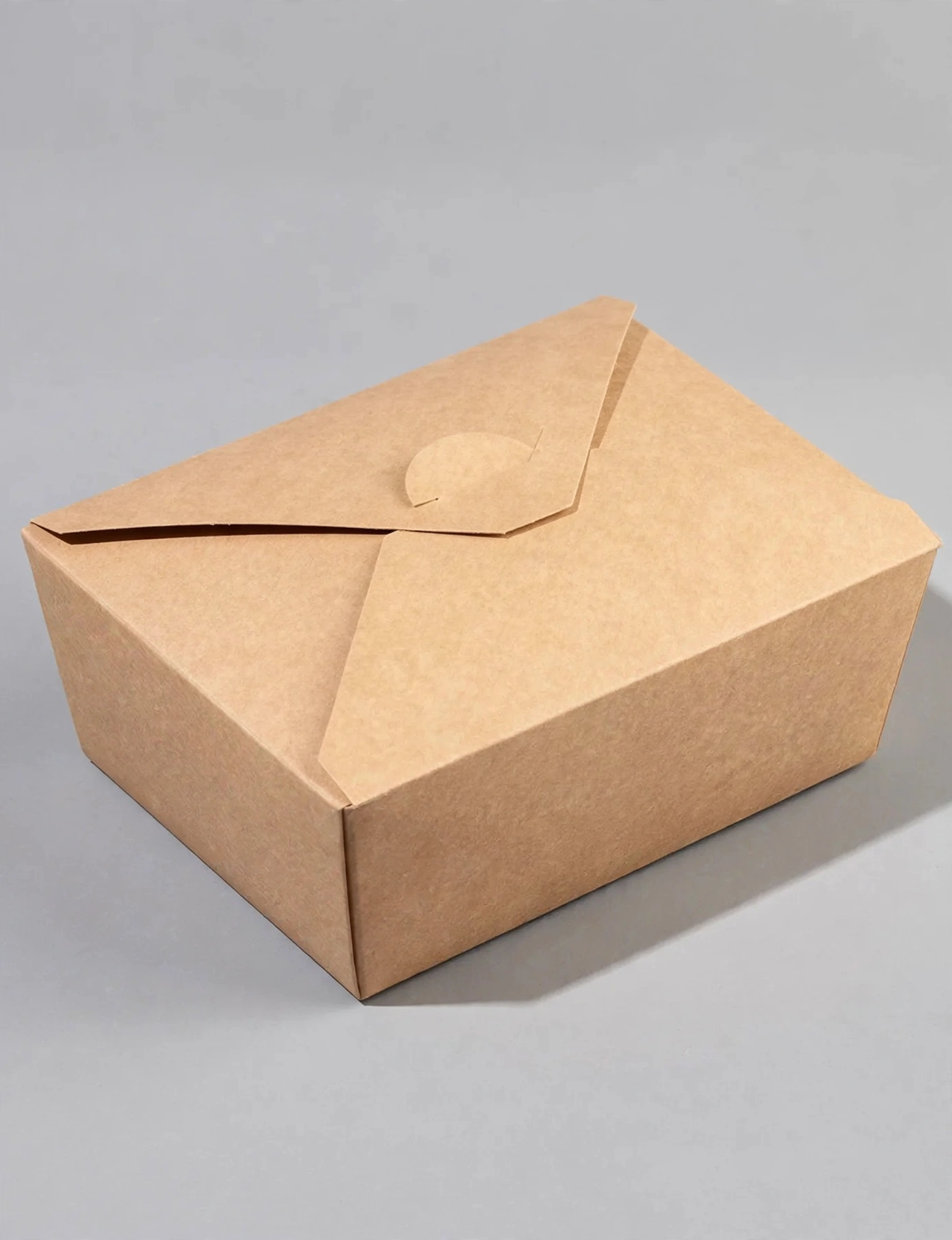 Kraft lunch box with tab lock top closure, interlocking tab engaged