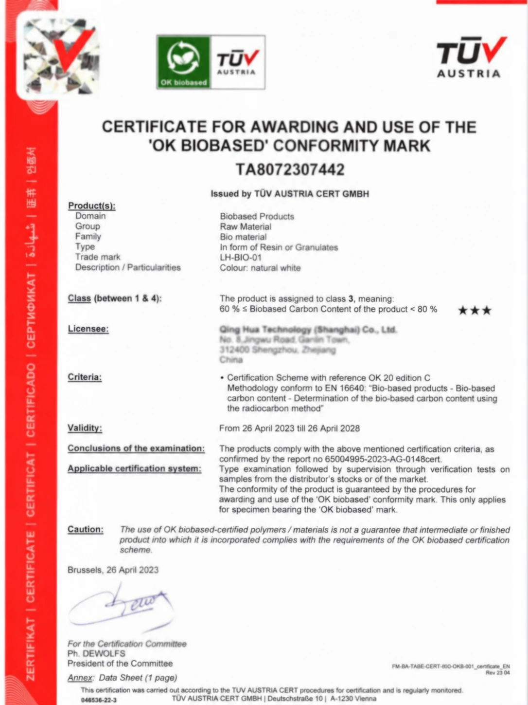TÜV Austria OK Biobased