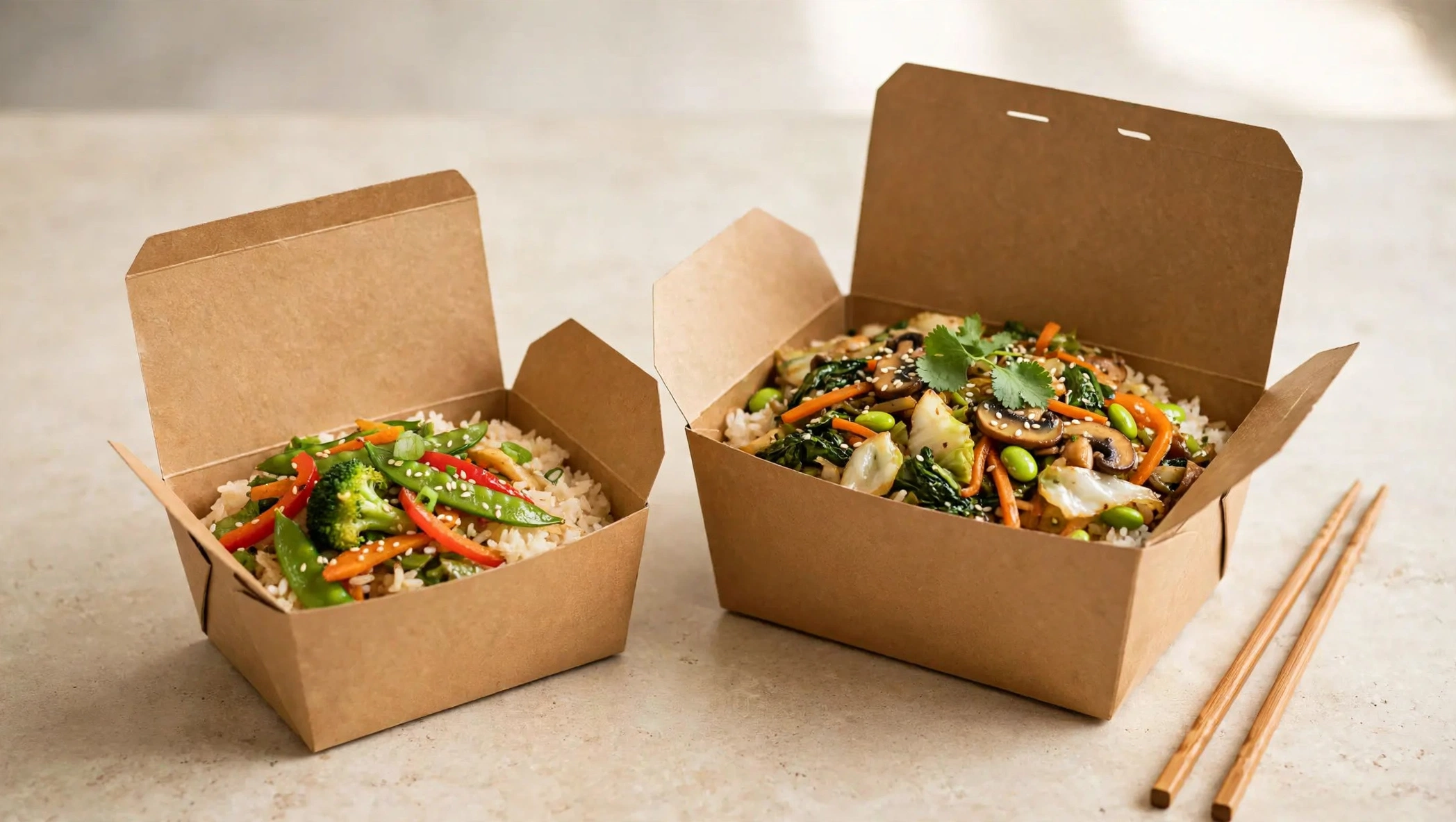 Kraft lunch boxes filled with rice meals at a restaurant