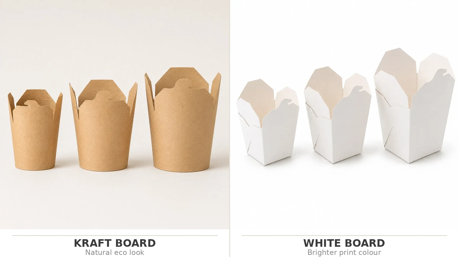 Kraft board vs white board paper noodle boxes