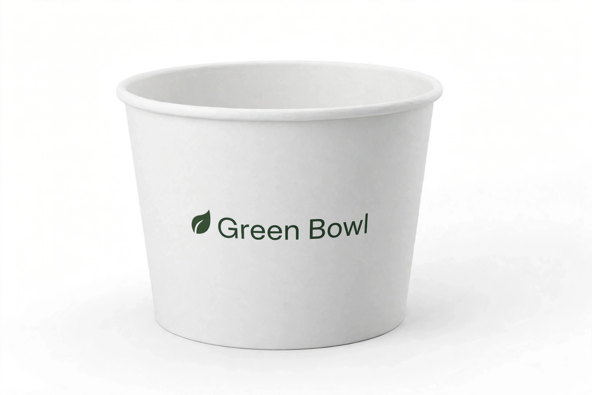 White paper food bucket with single-colour green logo print