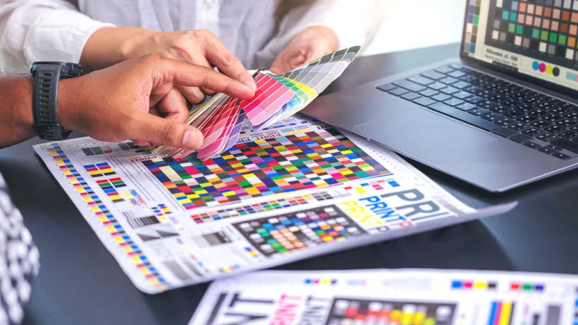 Print colour proof check with Pantone swatches