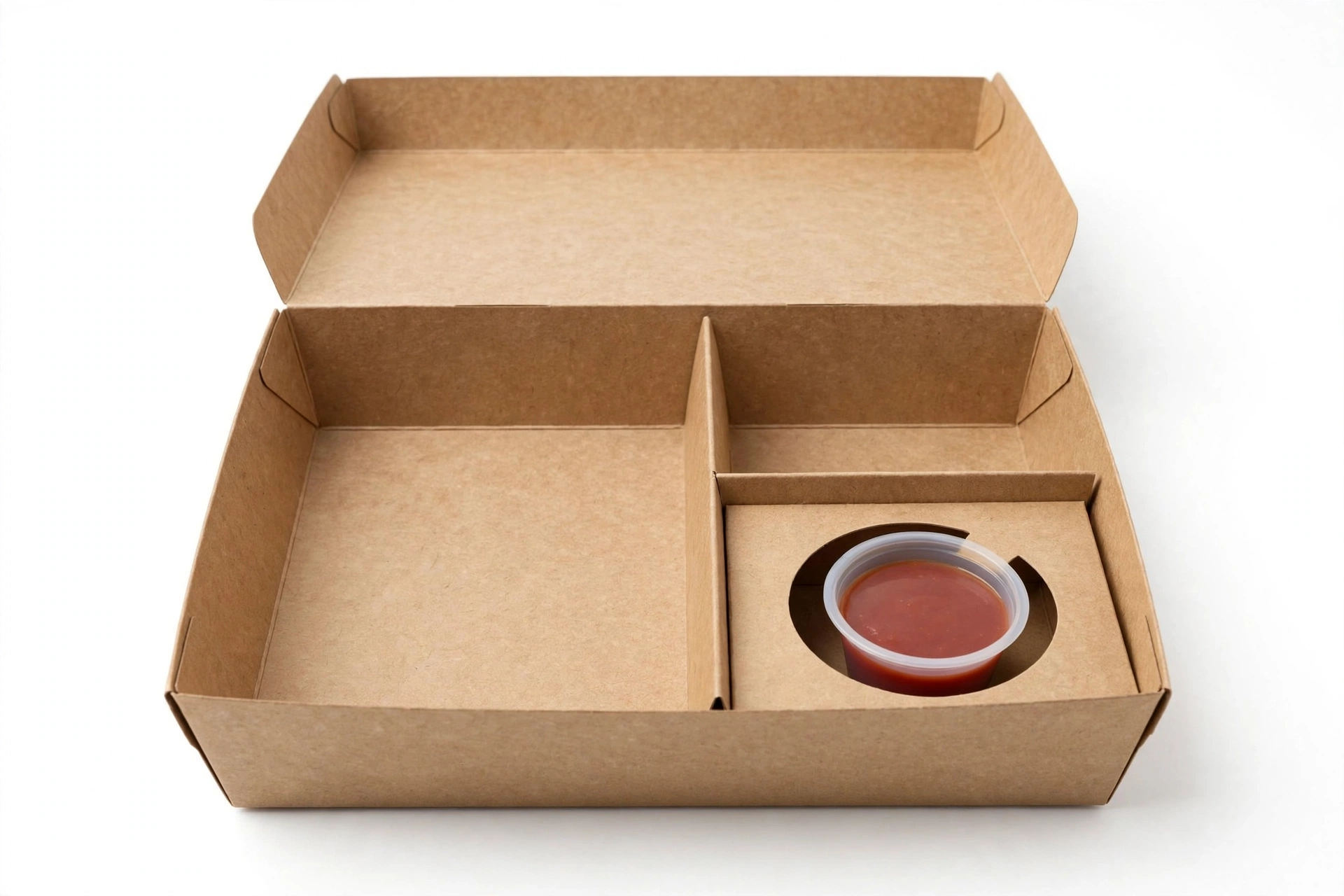 Lunch box with sauce cup holder and divider insert