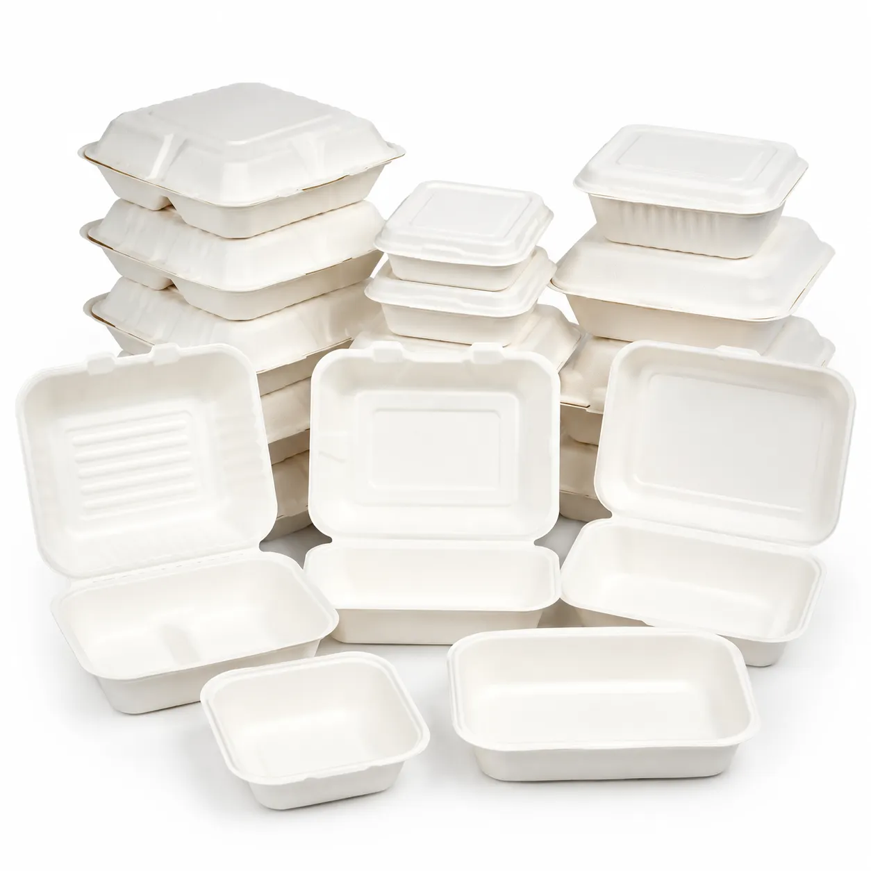Bagasse clamshells and food containers for a wholesale takeaway range