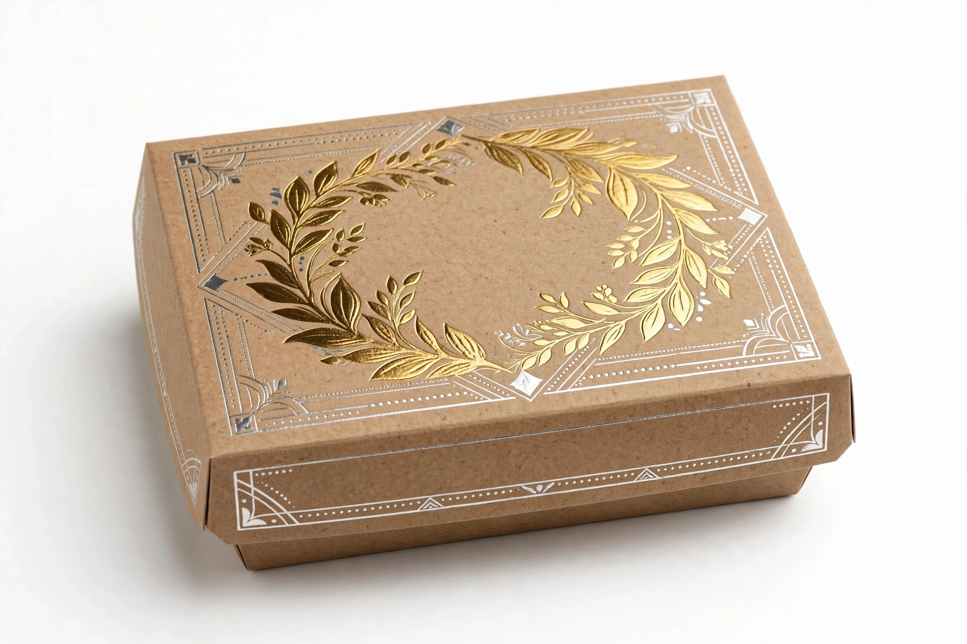 Kraft lunch box with gold and silver foil stamping