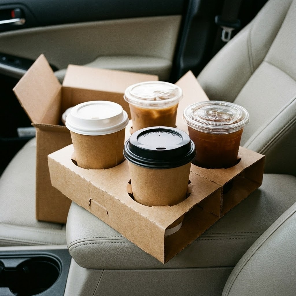 Four-cup large-well drink holder for oversized iced cups