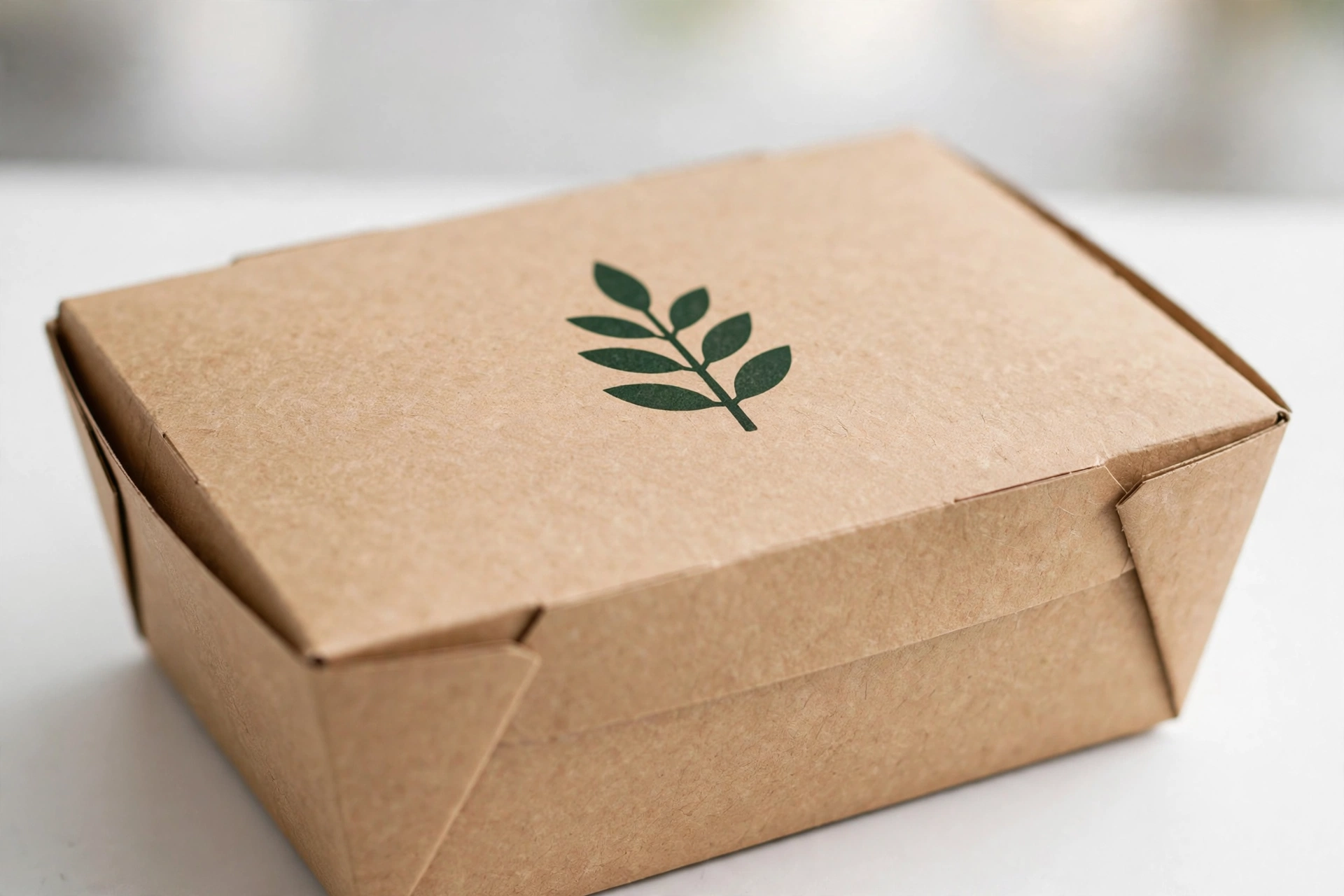 Kraft takeout box with single-colour printed logo