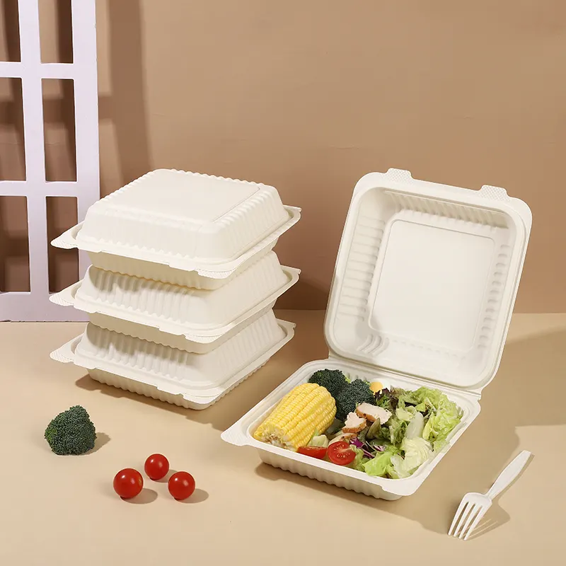Cornstarch-based clamshell boxes for salad, meals and takeaway service