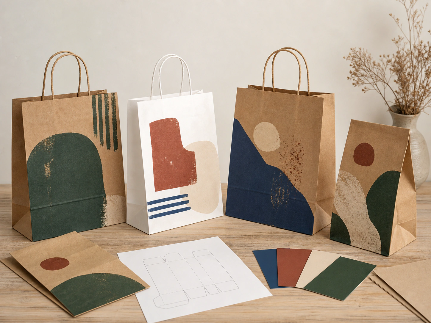 Custom printed kraft paper bags for event meal kits, takeaway and guest handover