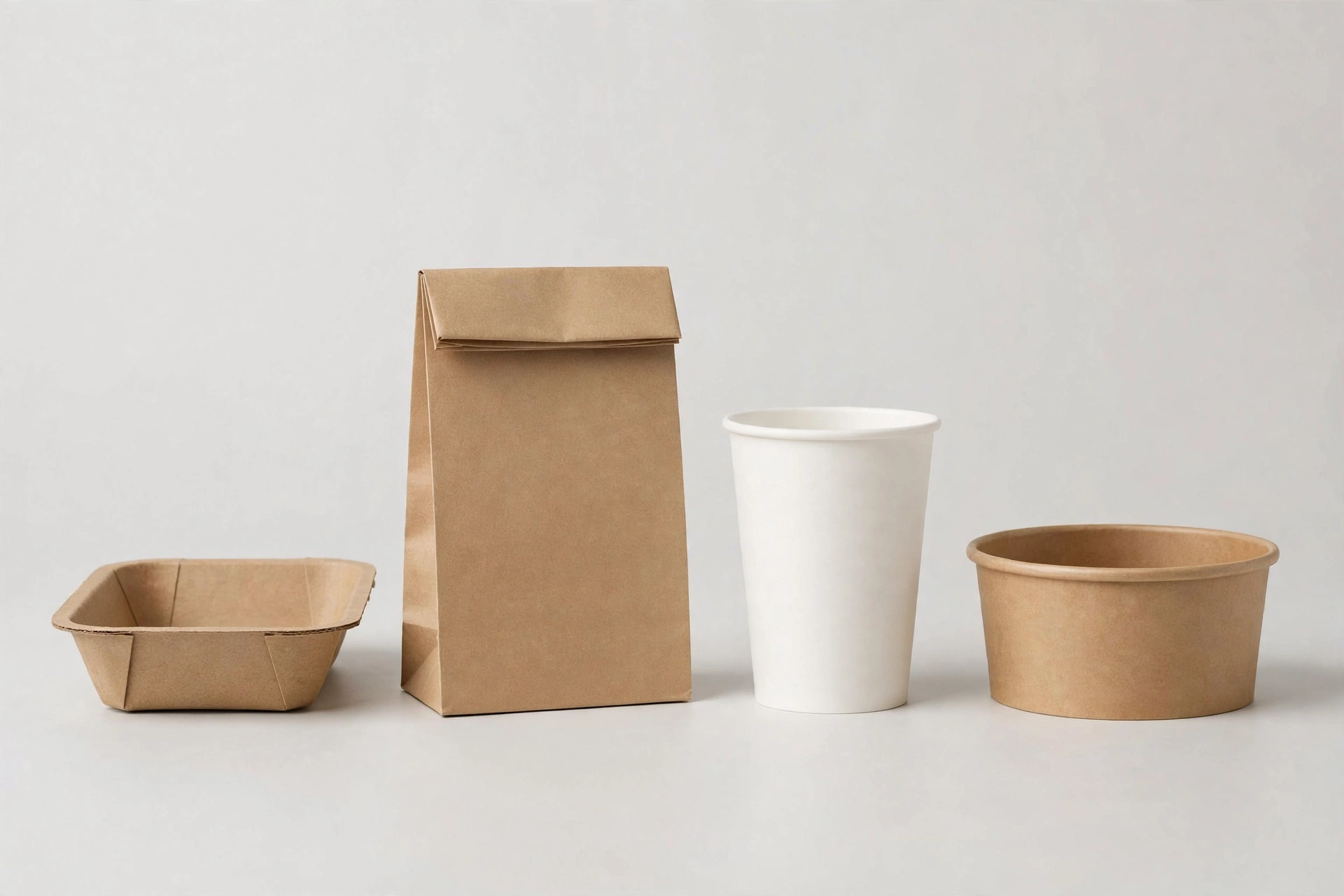 Paper food trays, kraft paper bags, paper cups and paper bowls for complete takeaway programs