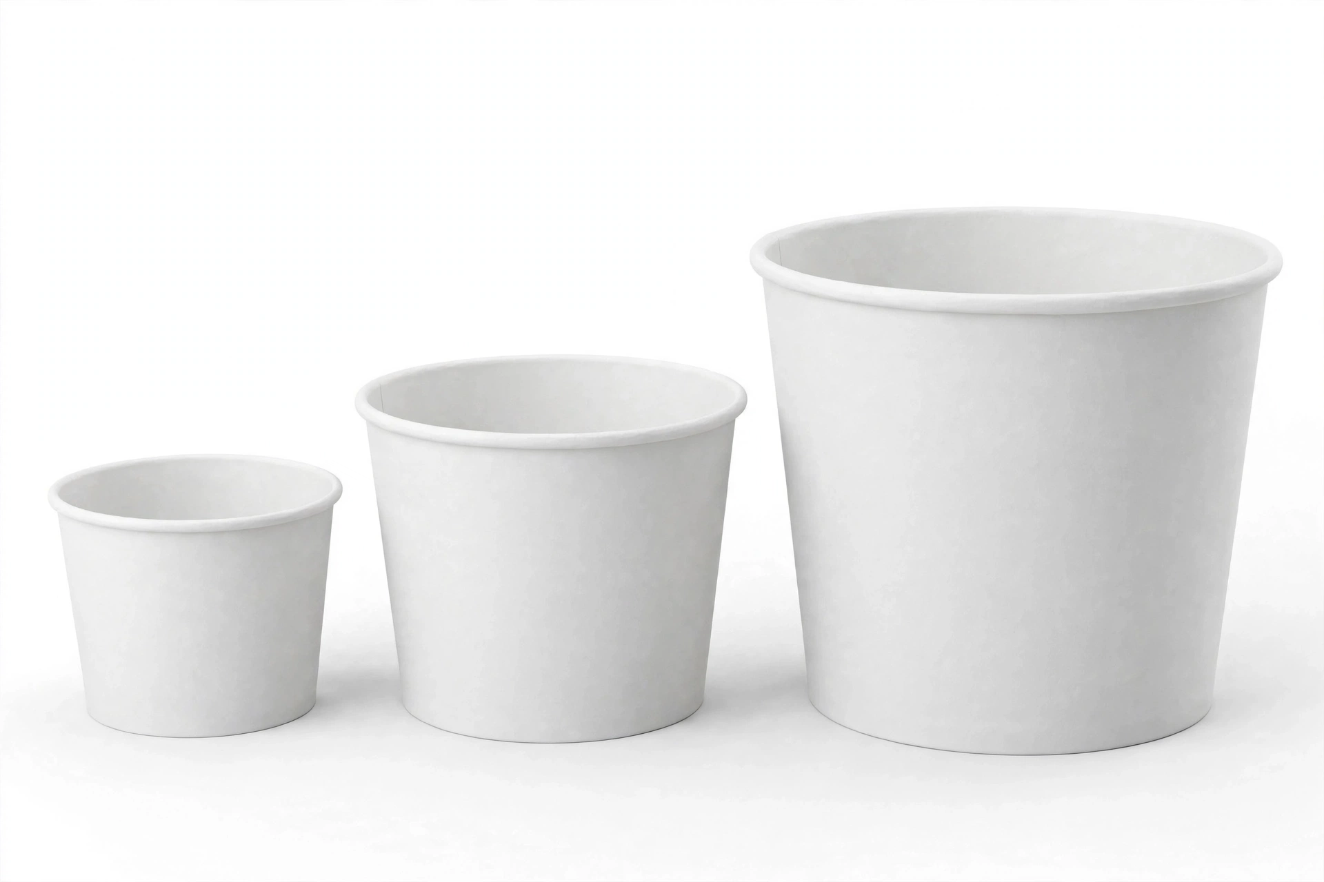 Paper food buckets in three stock sizes