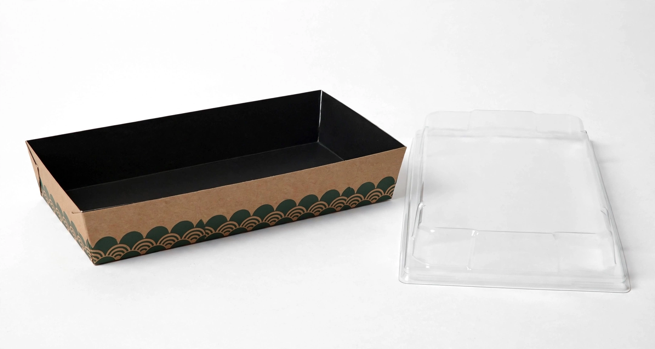 Kraft paper sushi box with single-colour wave logo print