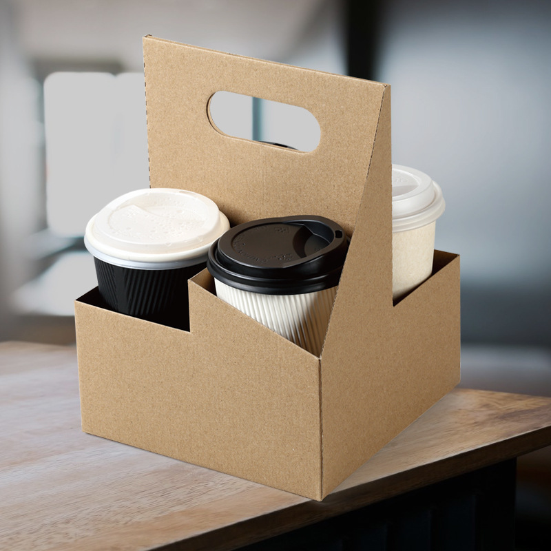 Four-cup drink carrier with wide handle for group coffee orders